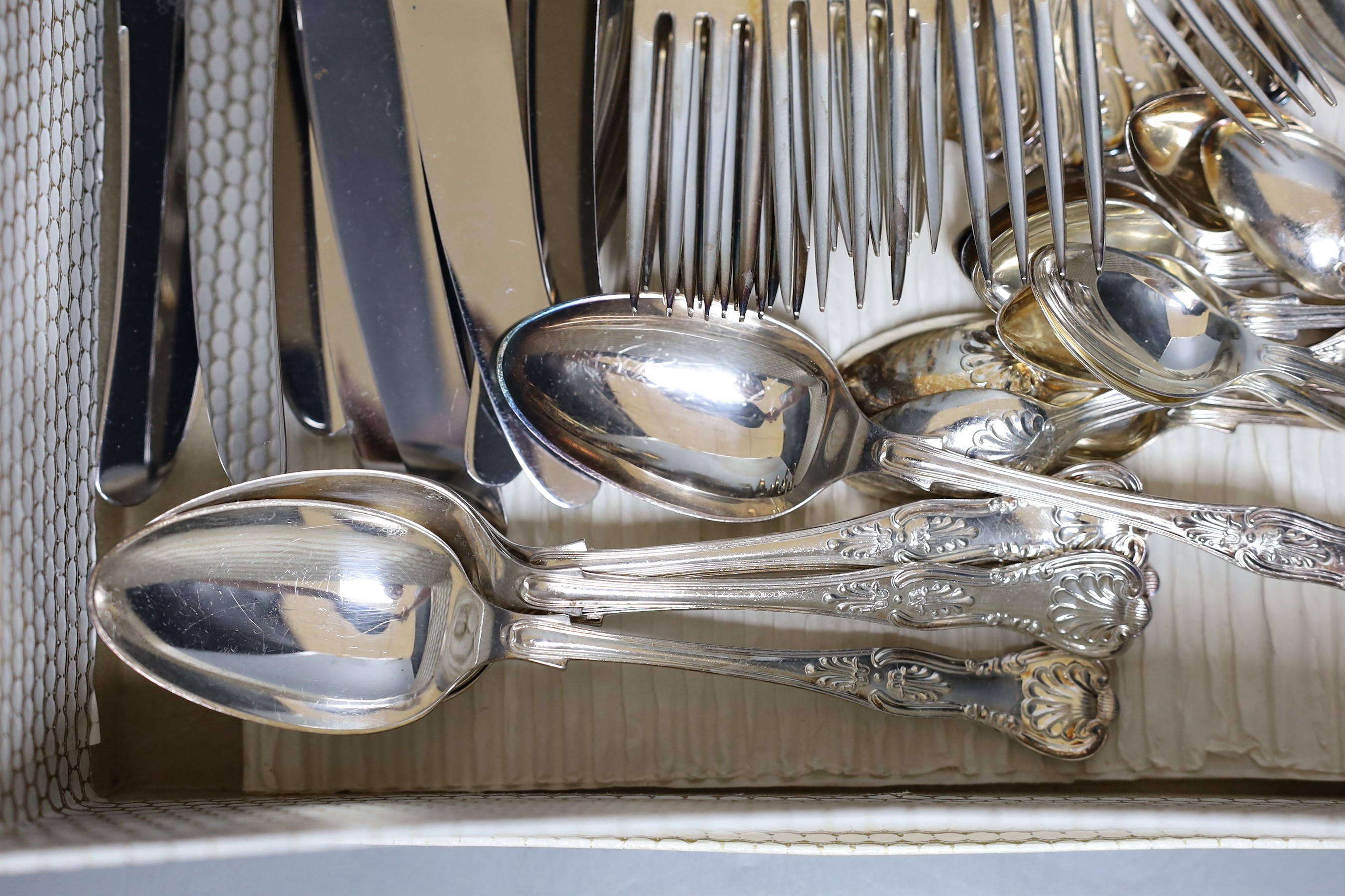 A 56 piece silver plated Kings pattern canteen, settings for six.